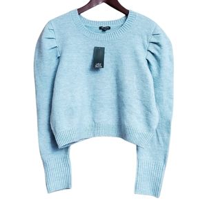 NWT Wild Fable Cropped Puff Sleeve Sweater Light Blue/Green Xlarge